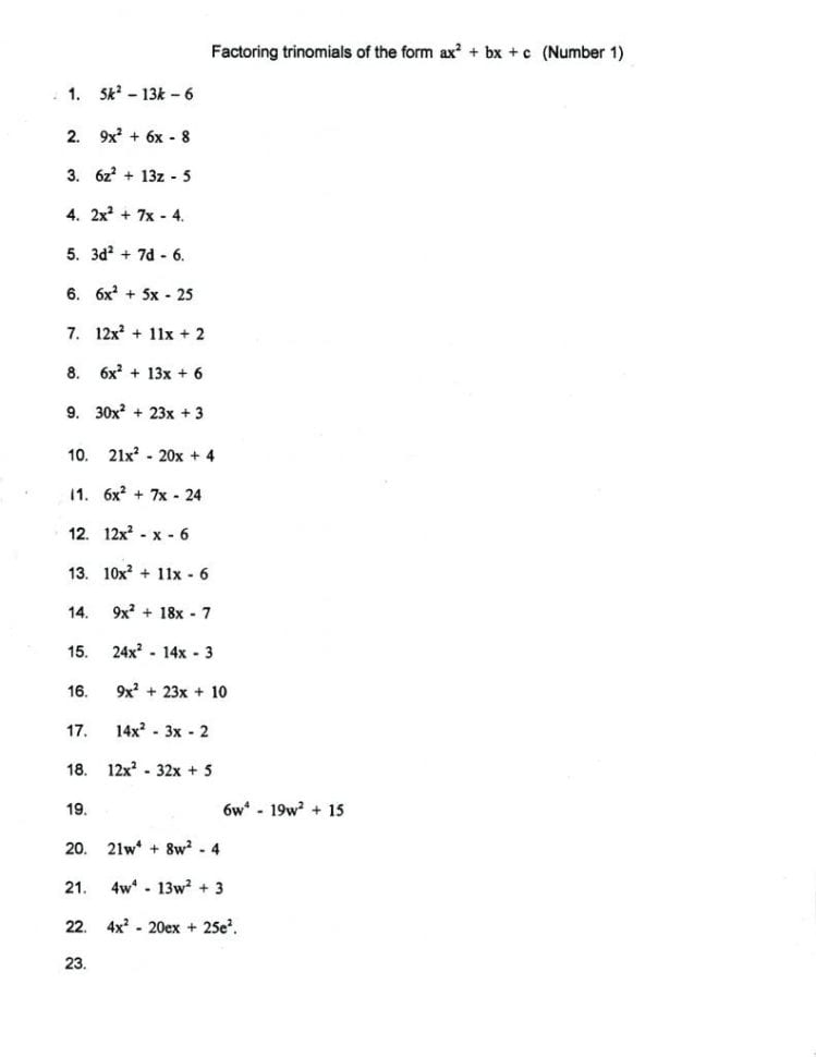 Worksheet Factoring Trinomials Answers Key