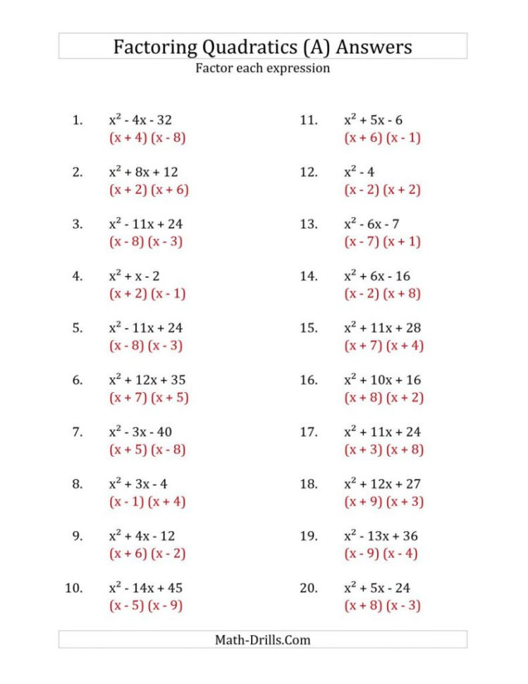 Worksheet Factoring Trinomials Answers Key  Soccerphysicsonline