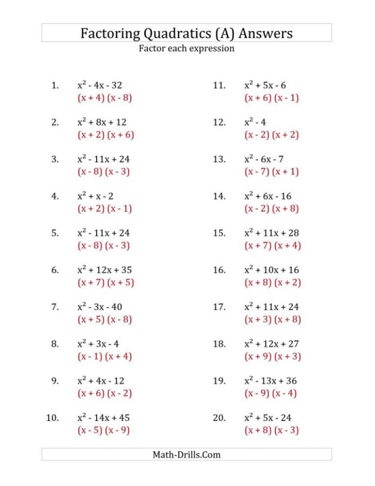 Worksheet Factoring Trinomials Answers Db excel