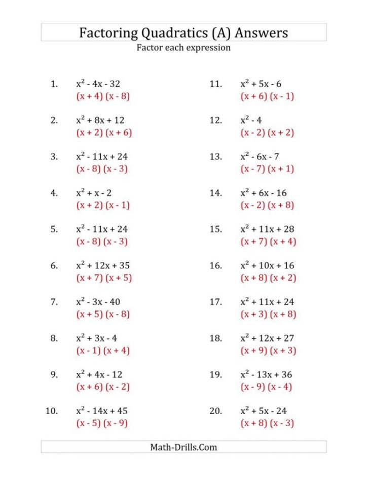 Worksheet Factoring Trinomials Answers Key Db excel