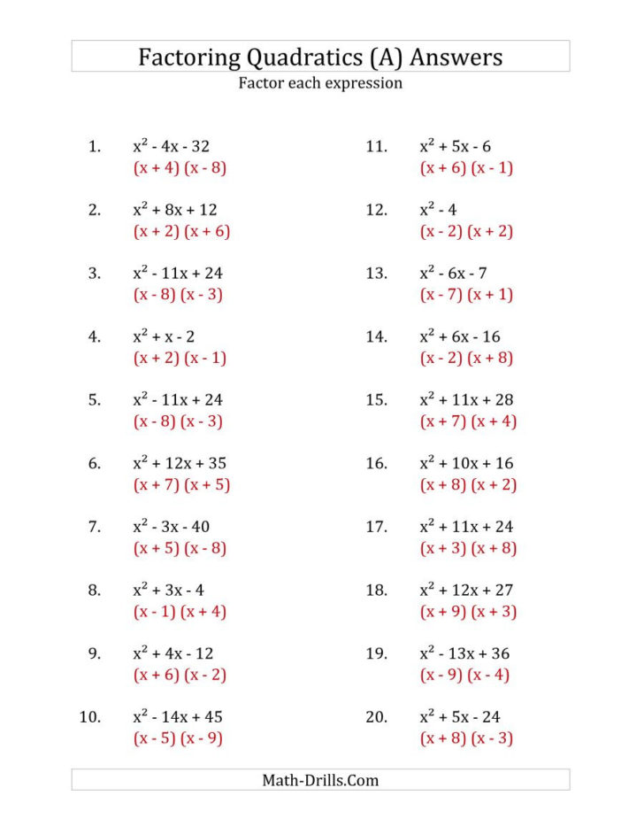 practice solving quadratic equations by factoring answers