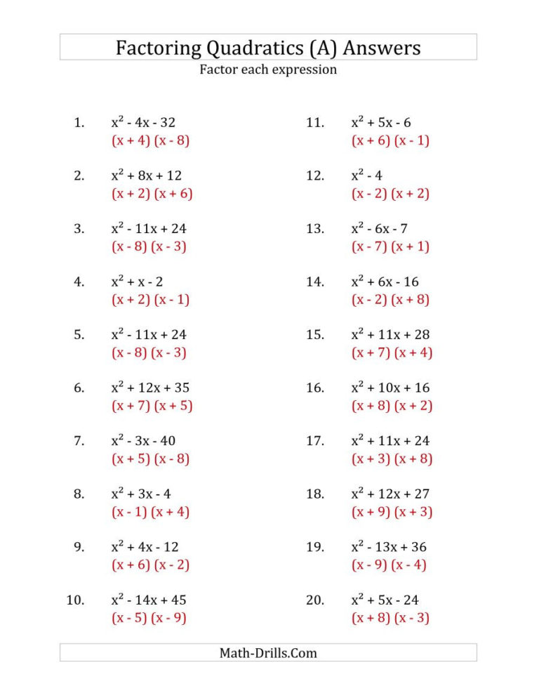 Factoring Binomials And Trinomials Worksheet