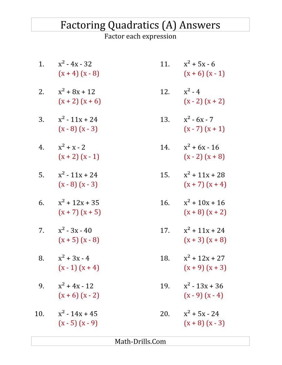 Answer Key Factoring Quadratics Worksheet + My PDF Collection 2021