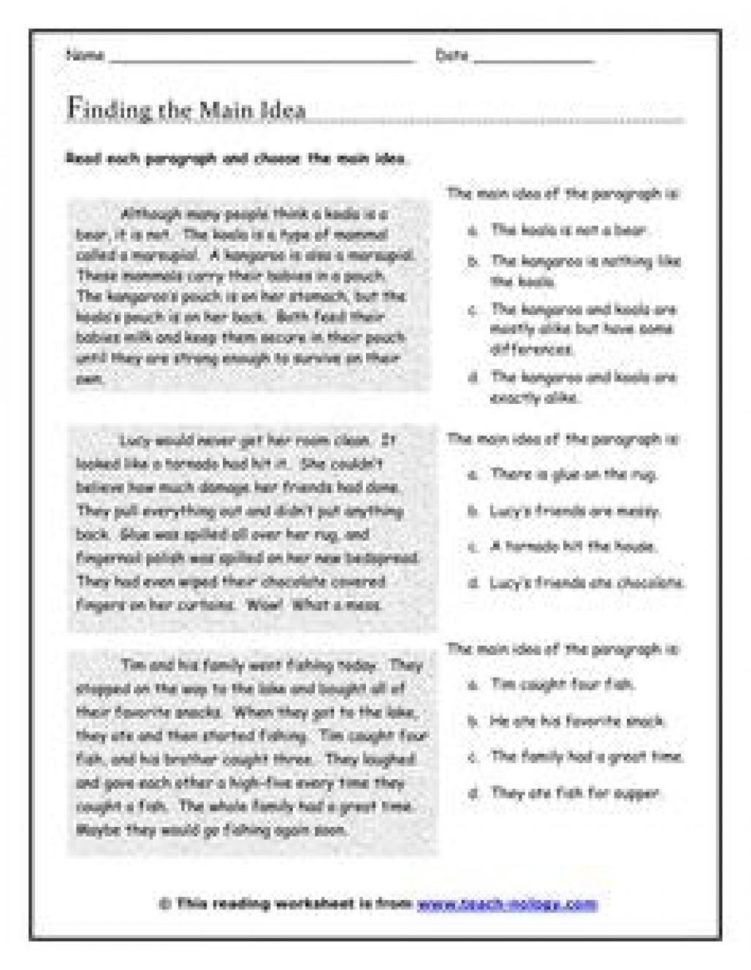 Worksheet Finding The Main Idea Worksheets Printable Th
