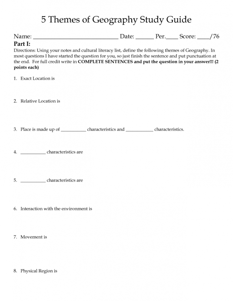 Worksheet Five Themes Of Geography Worksheet The Five