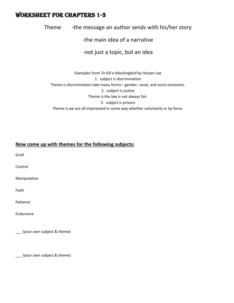 Worksheet For Chapters 13 Theme