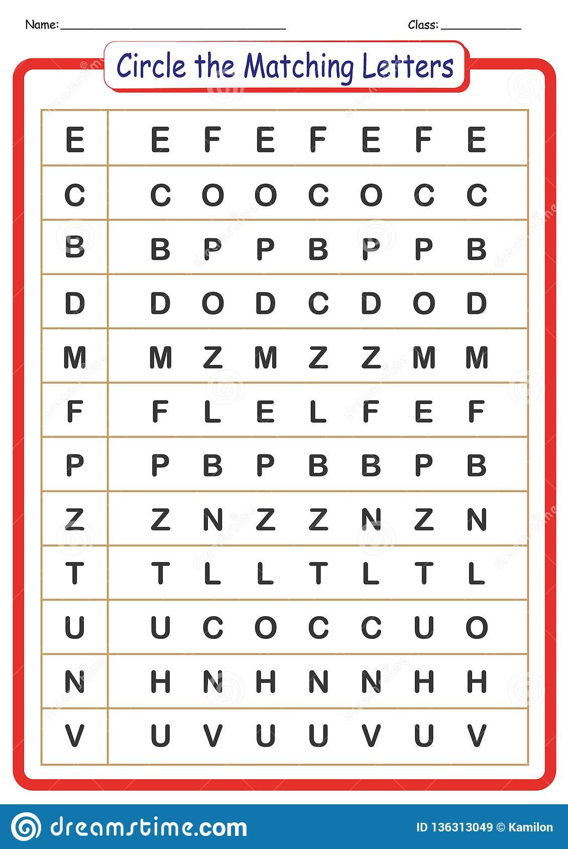 Worksheet For Kids Circle The Letters That Match The Ft Db excel