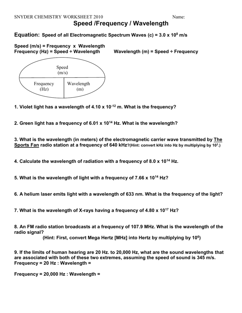 Wavelength Frequency And Energy Worksheet Answer Key Db excel