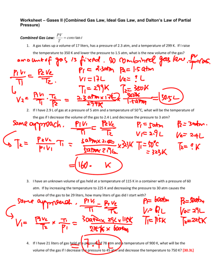 Gases Review Worksheet Answers Multiple Choice