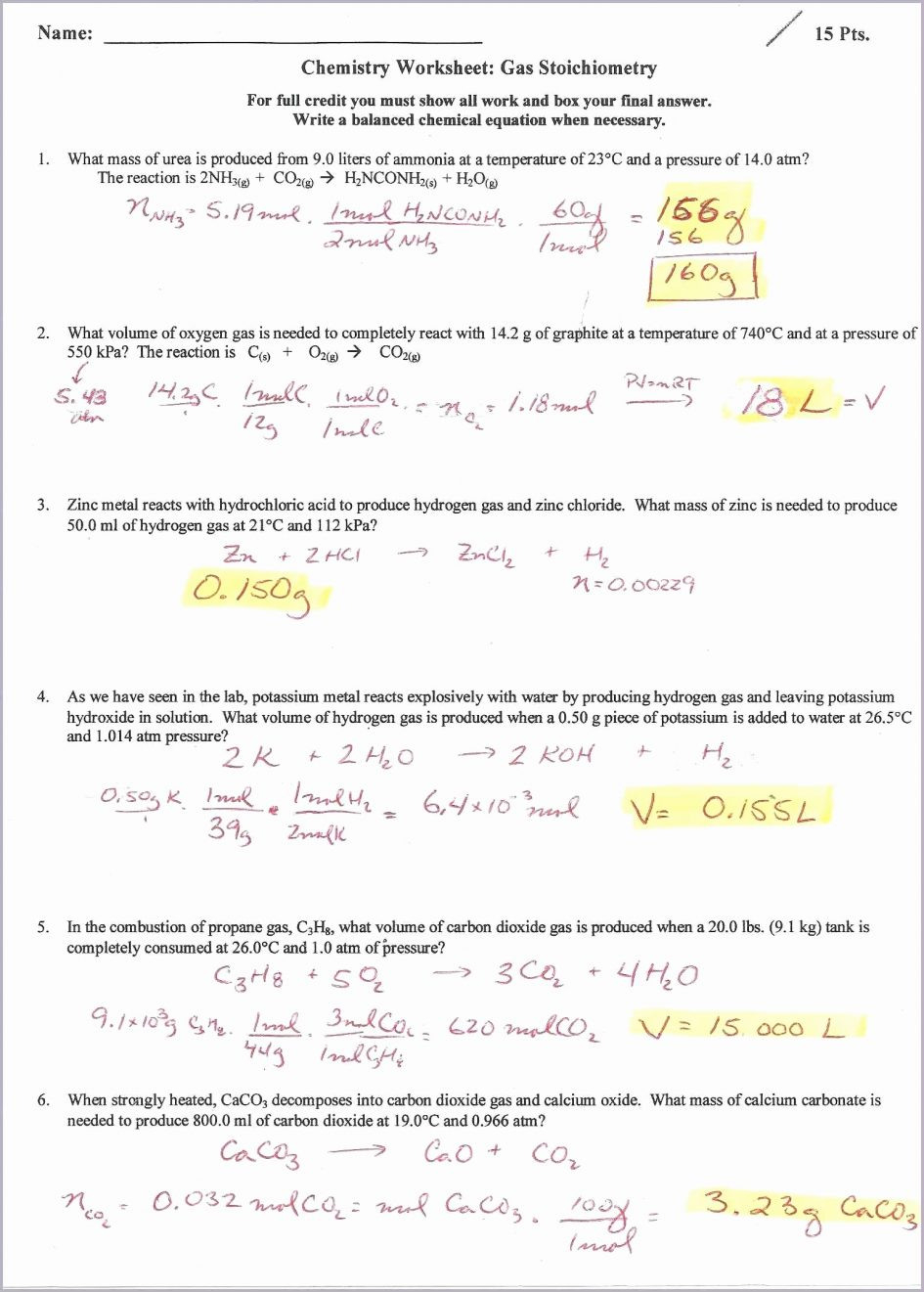 Worksheet Gas Stoichiometry Worksheet Ideal Gas Law Db excel