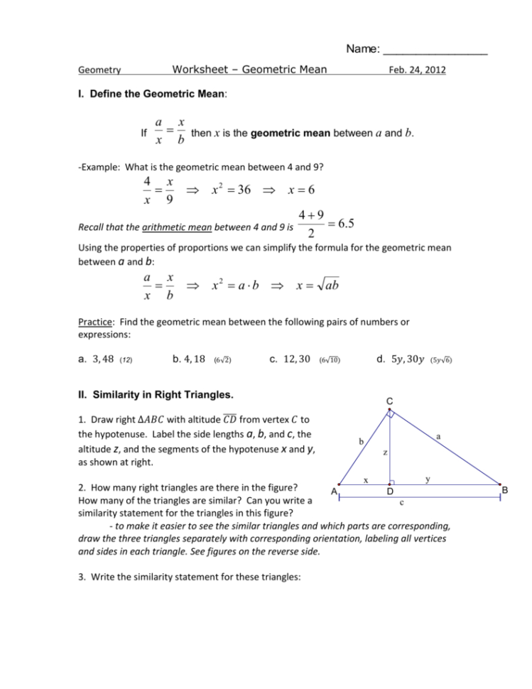 Worksheet  Geometric Mean