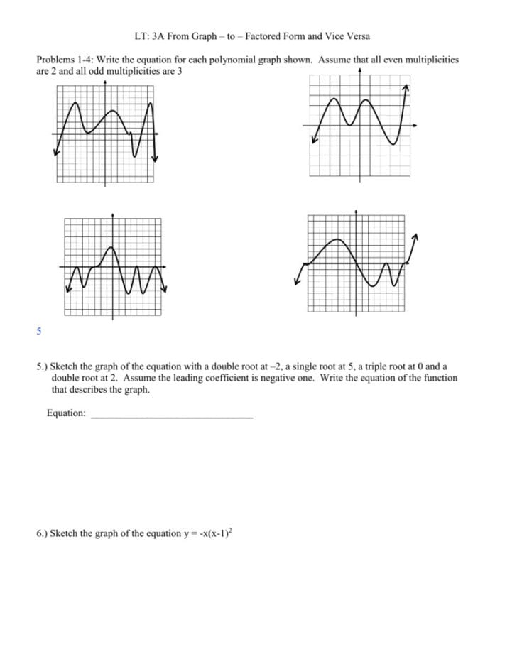 Matching Equations And Graphs Worksheet Answers