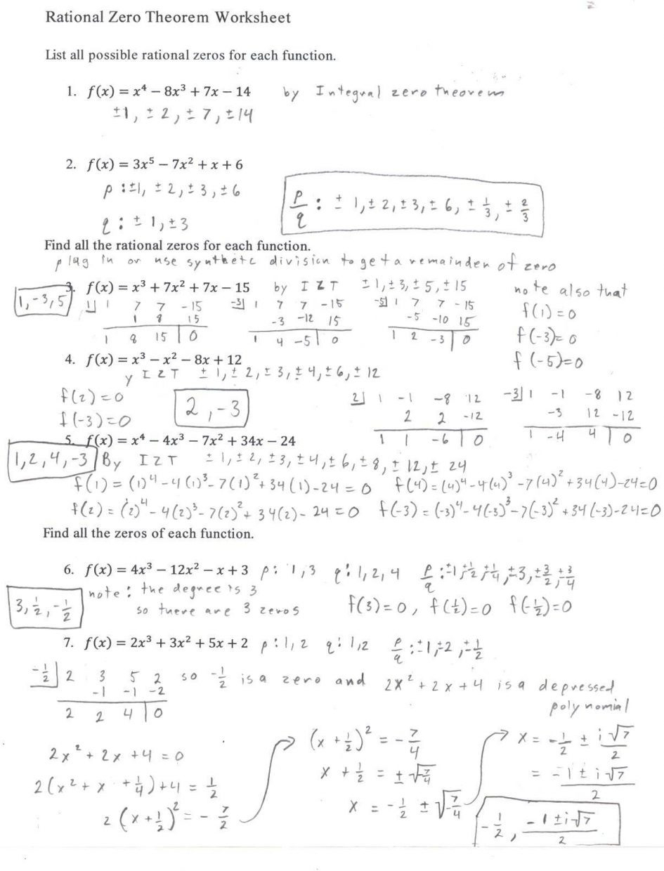 Polynomial And Rational Functions Worksheet Answers Db excel