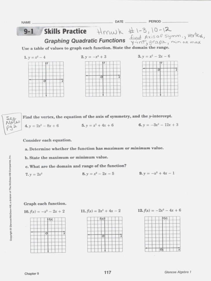 Worksheet Graphing Quadratics From Standard Form Answer Key