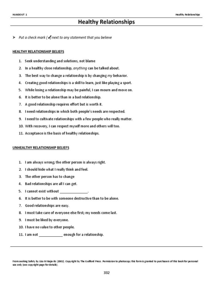 Worksheet Healthy Relationships Worksheets Seeking Safety