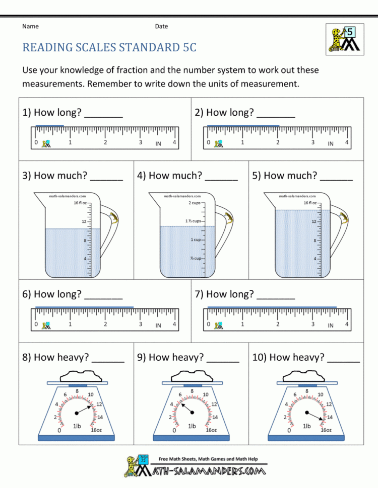 Worksheet Ideas  5Th Grade Measurement Worksheets Fifth