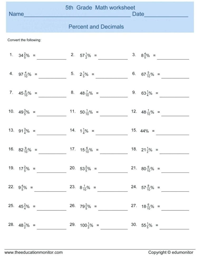 Worksheet Ideas  6Th Grade Percent Worksheets Math Decimals
