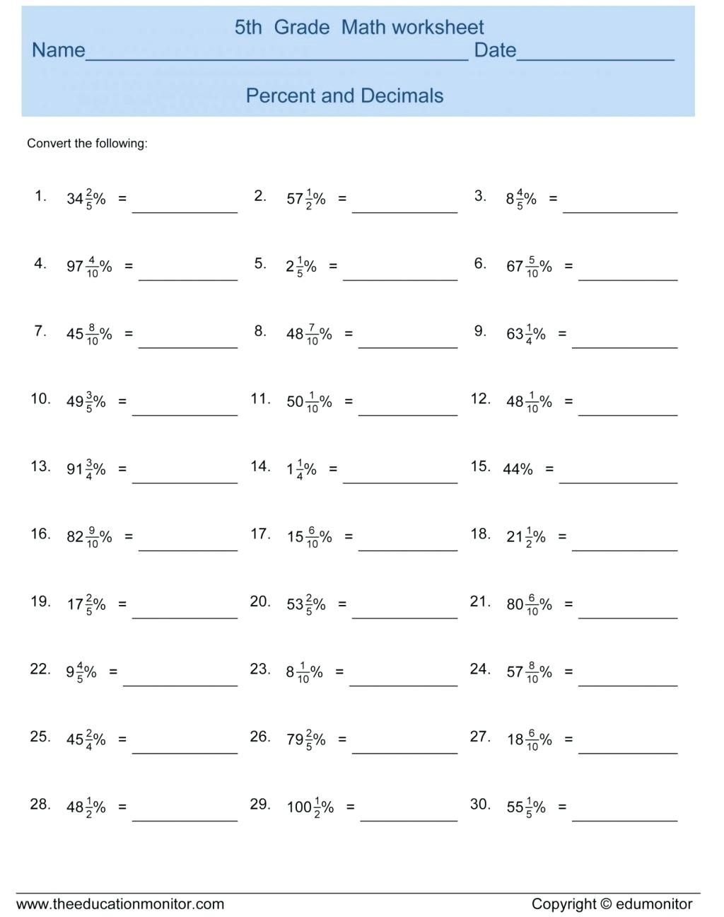 Worksheet Ideas  6Th Grade Percent Worksheets Math Decimals