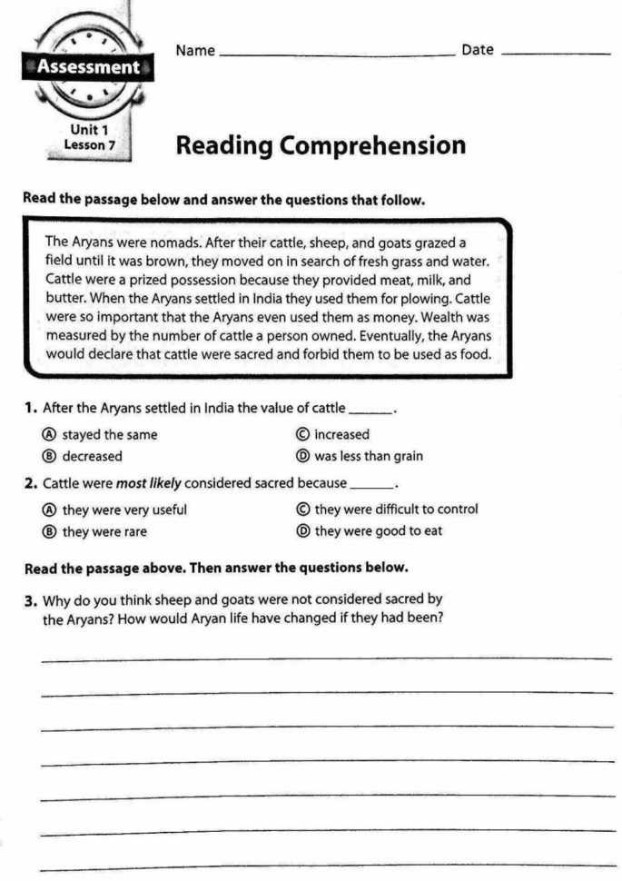 Worksheet Ideas  6Th Grade Reading Comprehensionksheets