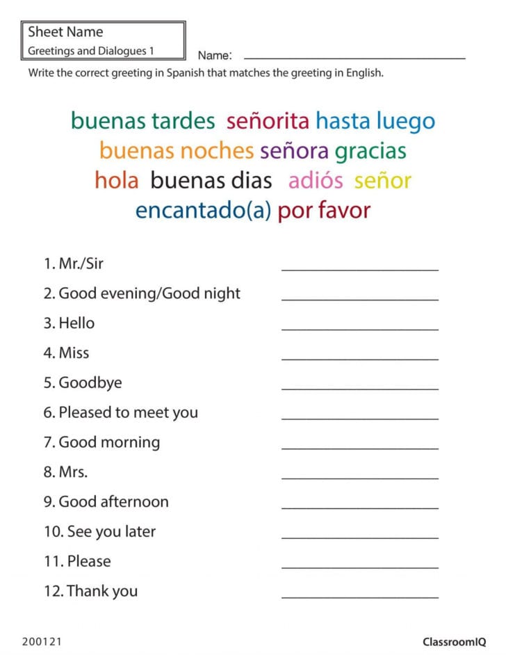 Greetings In Spanish Activities