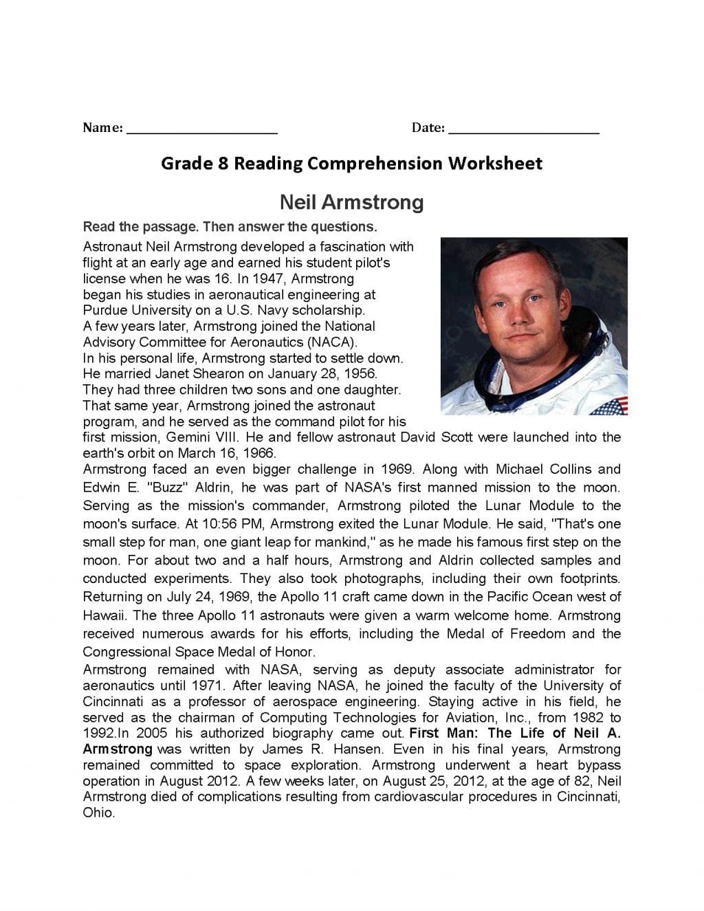 8Th Grade Reading Comprehension Worksheets — db-excel.com