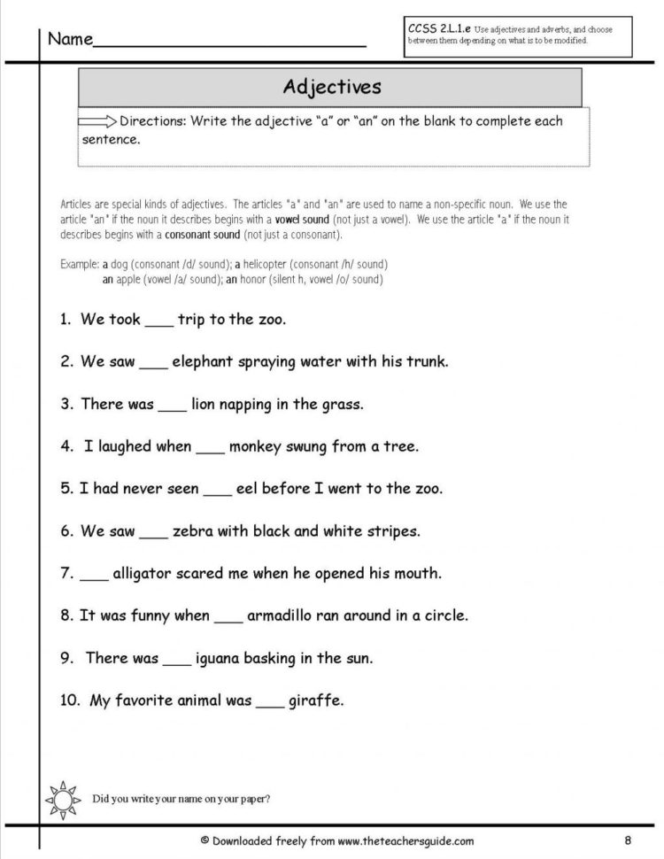 Worksheet Ideas Adjectives Worksheets For Grade Worksheet — db-excel.com