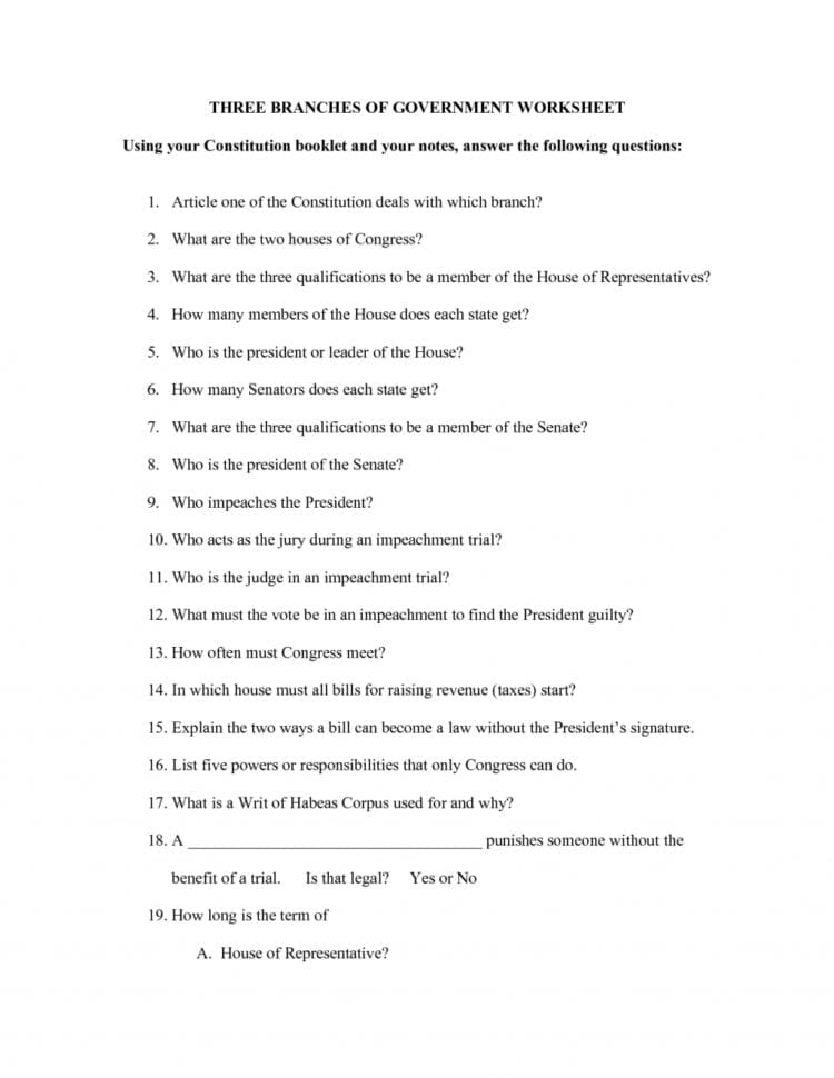 Branches Of Government Worksheet Pdf