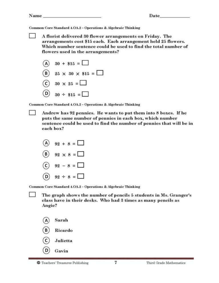 8Th Grade Common Core Math Worksheets Db excel