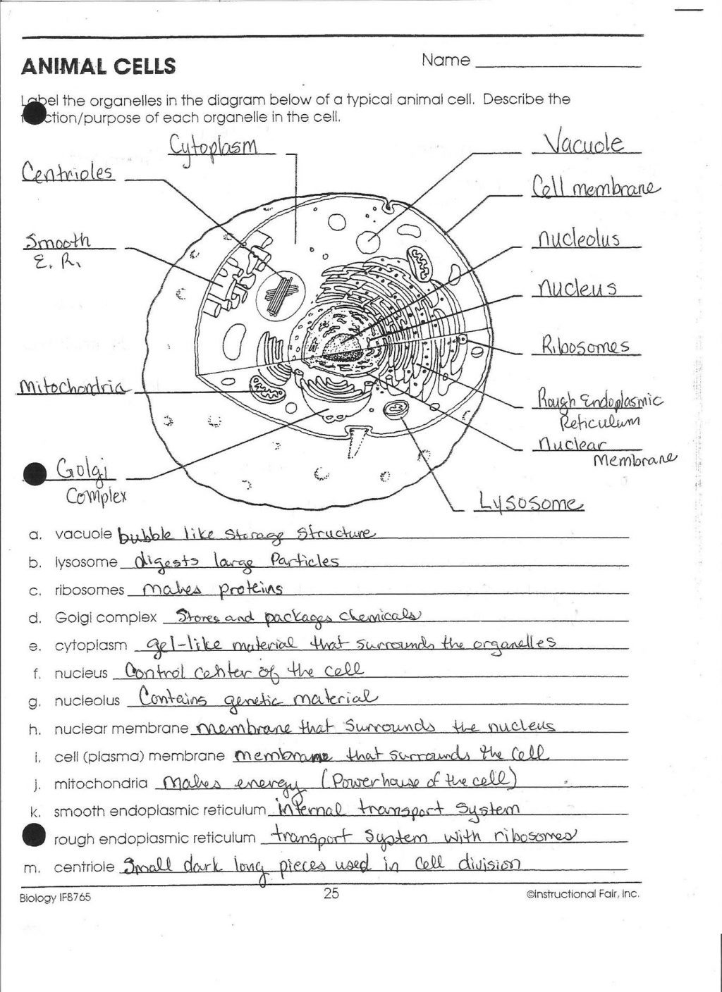 Label The Animal Cell Worksheet Plant Cell Structure Parts 