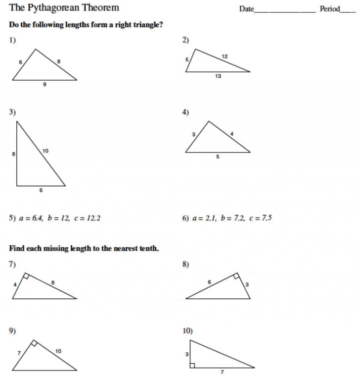 Pythagorean Theorem Worksheet Answers