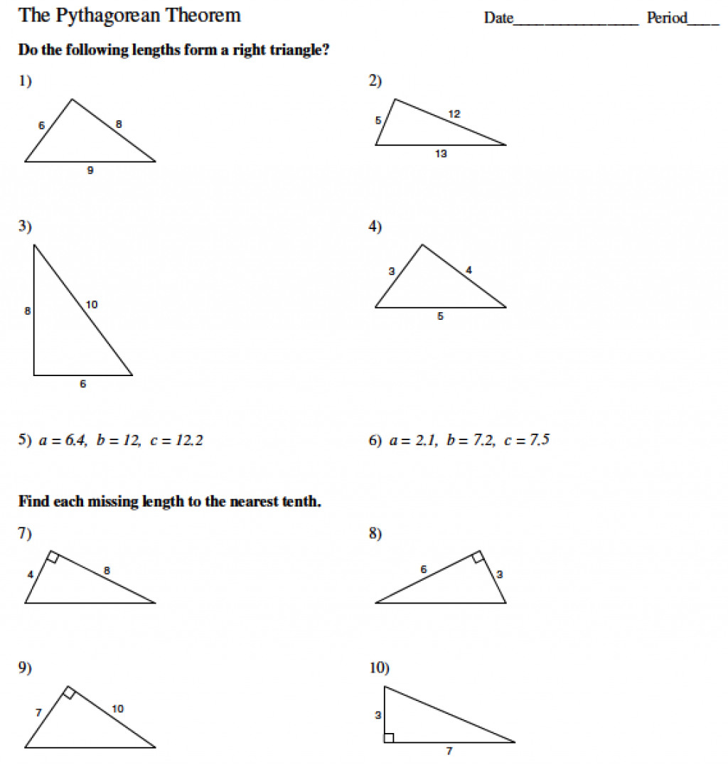 Pythagorean Theorem Worksheet Answers Db excel