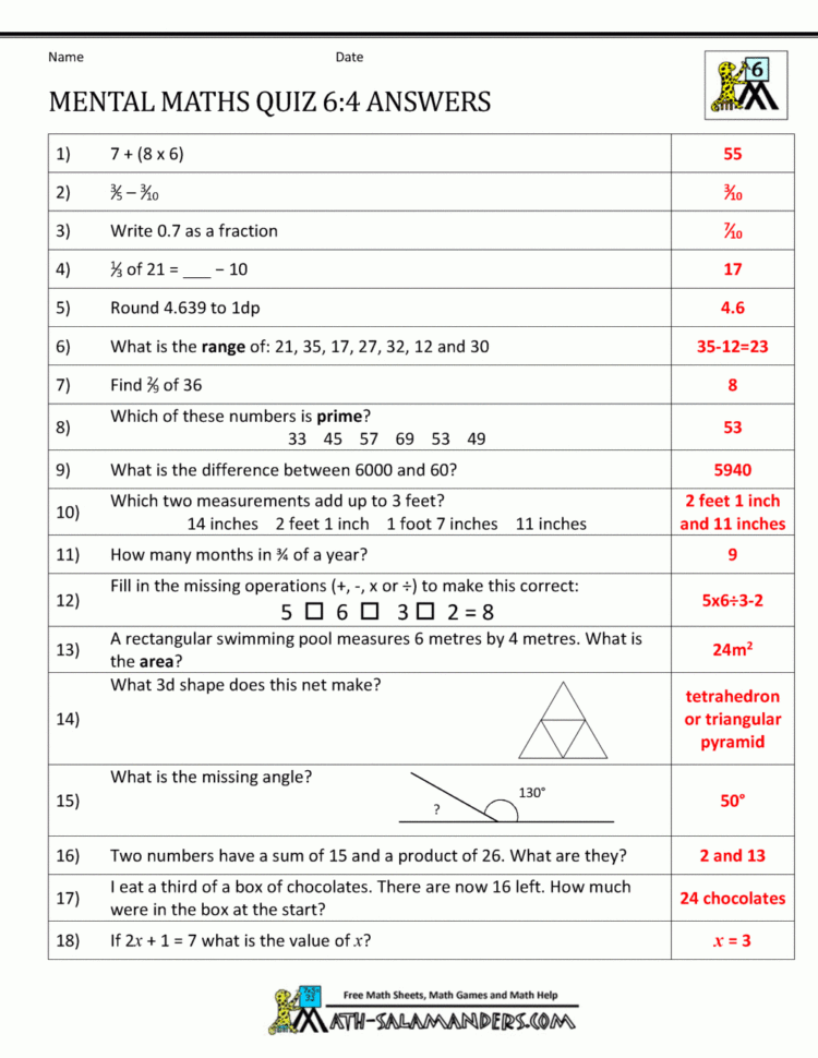 Worksheet Ideas  Mental Maths Tests Yearorksheetsorksheet