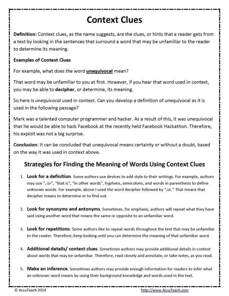 Worksheet Ideas  Outstanding Vocabulary Context Clues