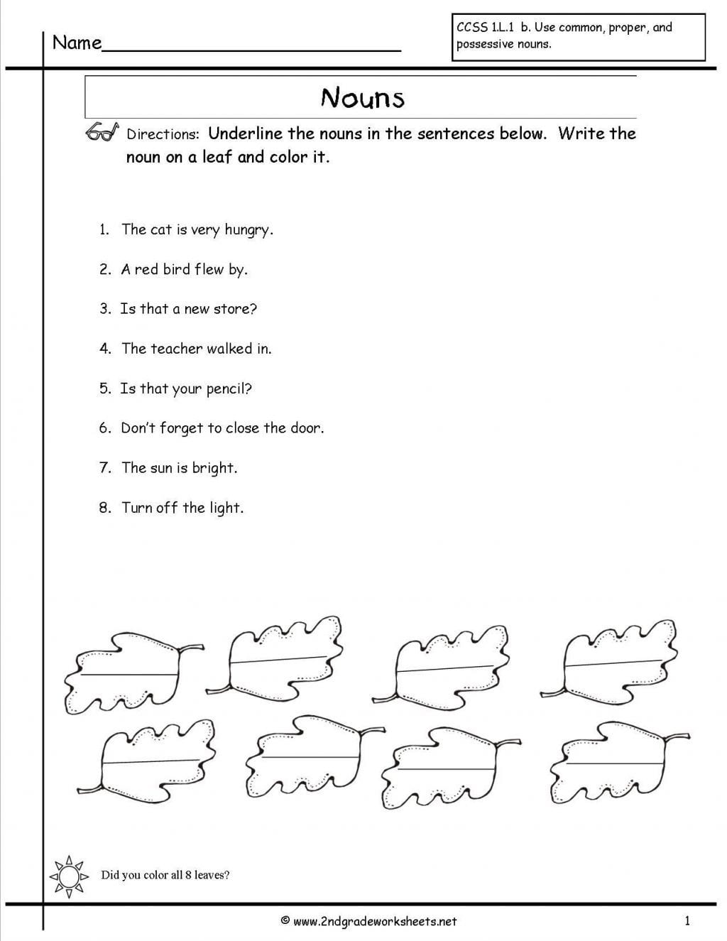 3rd Grade Worksheet To Identifying Nouns