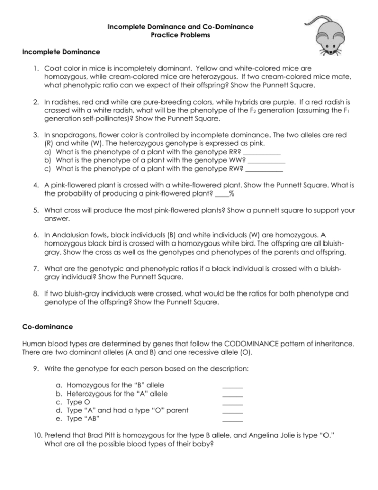 Worksheet Incomplete Dominance Worksheet File Incomplete