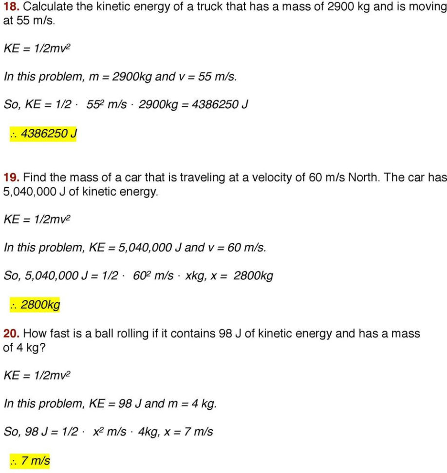 Worksheet Kinetic And Potential Energy Problems  Pdf