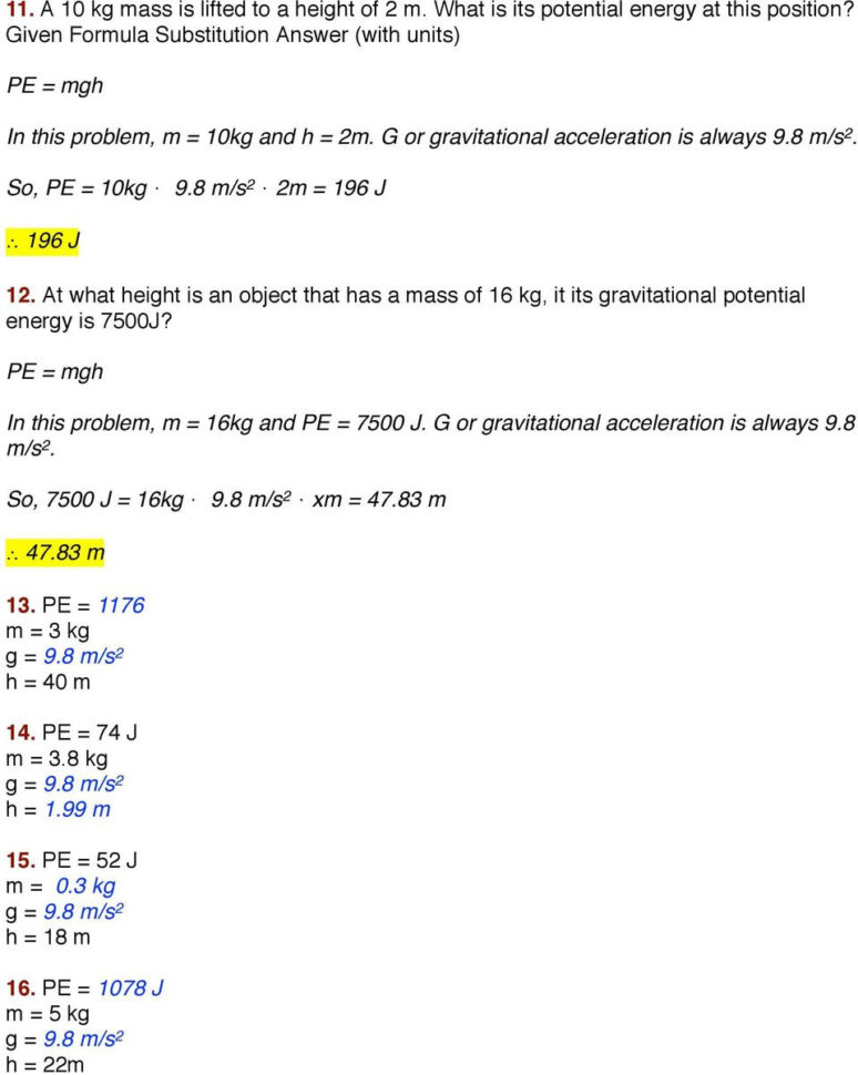 Worksheet Kinetic And Potential Energy Problems  Pdf