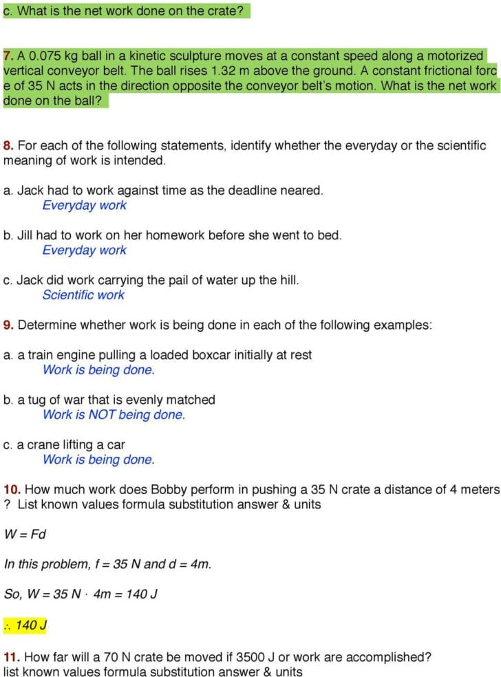 Kinetic And Potential Energy Worksheet Answer Key
