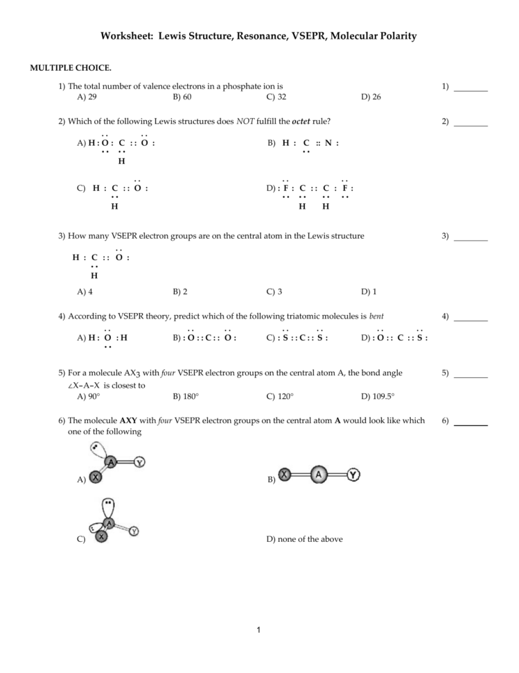 Worksheet Lewis Structure Resonance Vsepr Molecular Polarity — db-excel.com