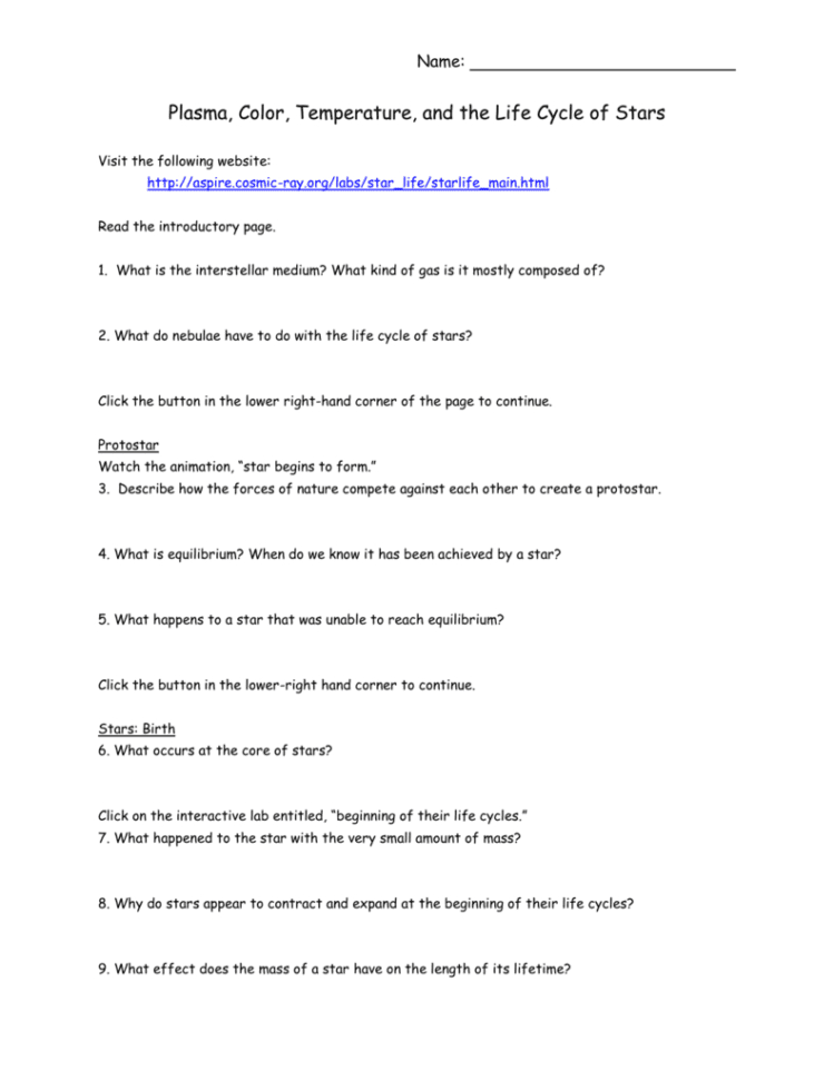 Worksheet Life Cycle Of A Star Worksheet Life Cycle Of