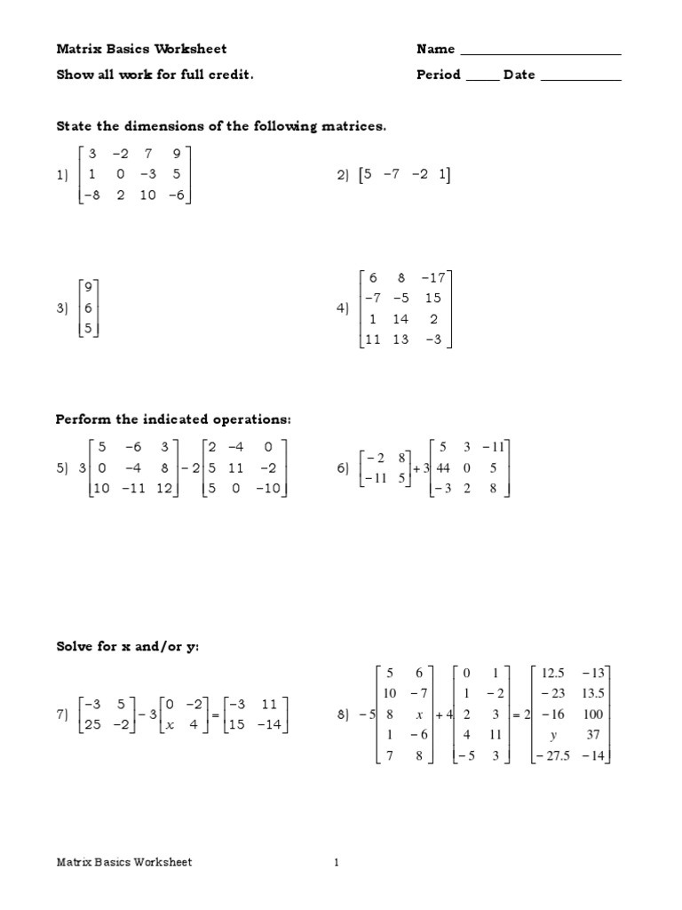 Worksheet Matrices Worksheets Matrix Worksheets Sections — db-excel.com