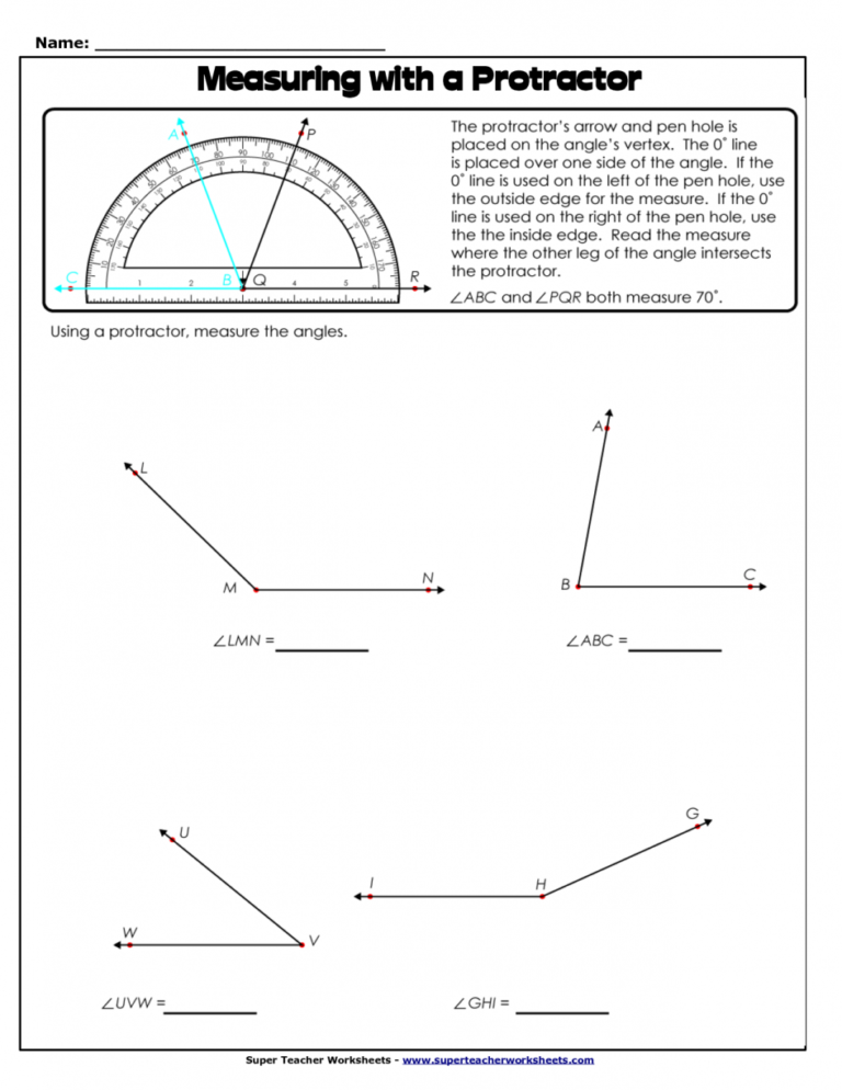Angle Measurement Worksheets Printable
