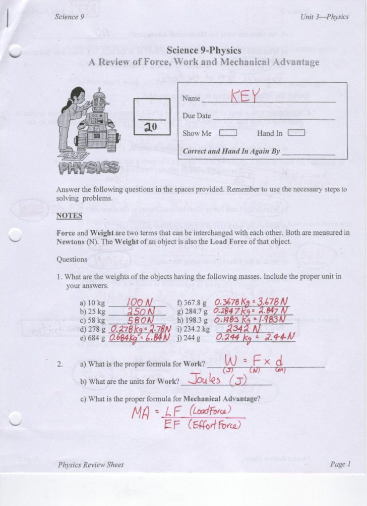 Mechanical Advantage And Efficiency Worksheet