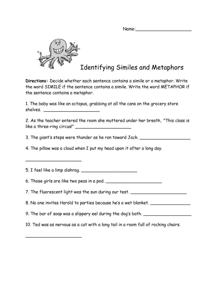 Metaphor Worksheets Pdf