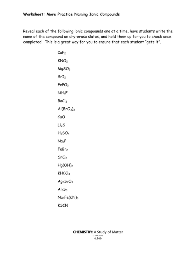 Worksheet More Practice Naming Ionic Compounds Chemistry