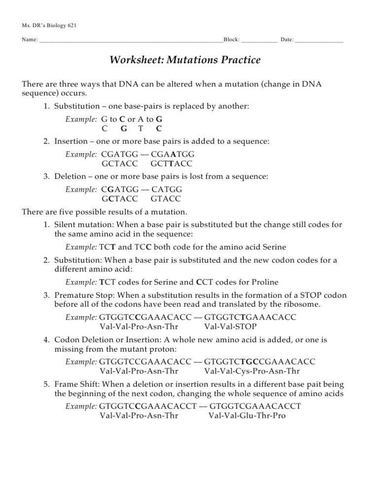 Worksheet Mutations Practice Answers Itemized Deductions Worksheet
