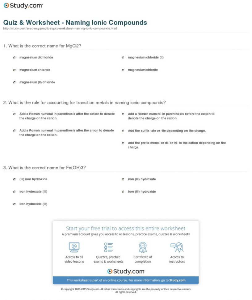 Worksheet Naming Ionic Compounds Worksheet Answer Key