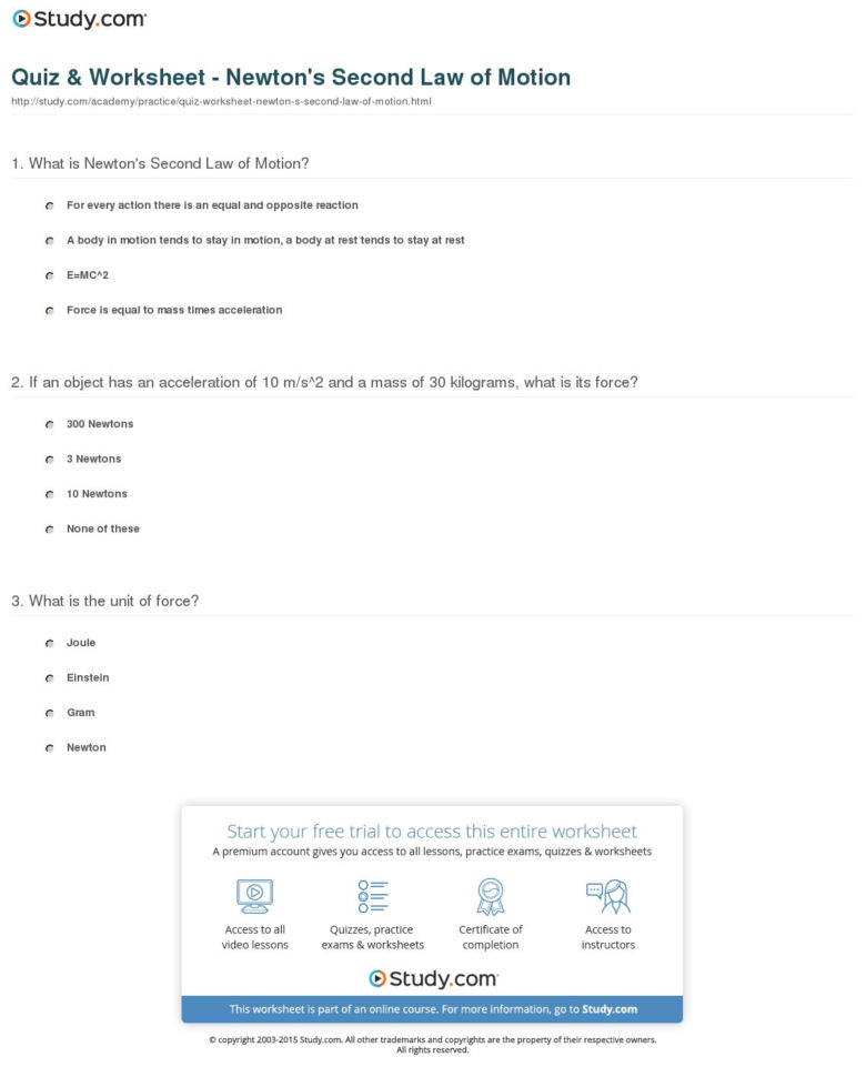 Worksheet Newton S Second Law Chapter 6 Newton S Second Law