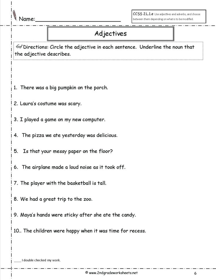 Worksheet Noun Verb Adjective Introduction To Fractions