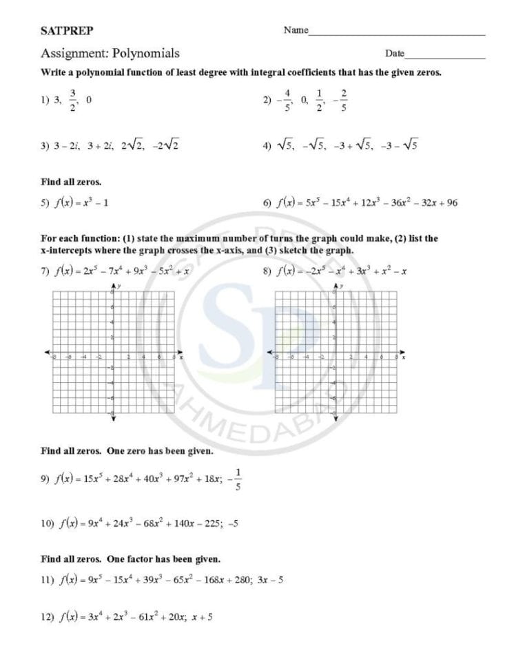 Worksheet Of Polynomials For Practice This Concept